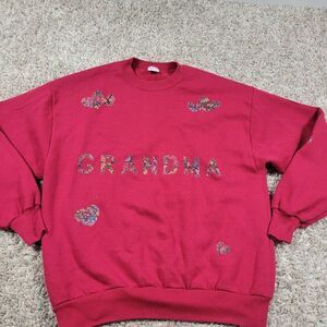 Vintage Jerzees Sweatshirt Large Red Grandma Embroidered Long Sleeve Made In USA